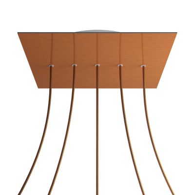 Square XXL Rose-One 5 in-line holes and 4 side holes ceiling rose, 400 mm - Satin Copper Dibond