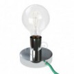 Posaluce, the chrome metal table lamp, with textile cable, in-line switch and english plug