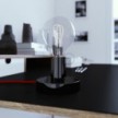 Posaluce, the black pearl metal table lamp, with textile cable, in-line switch and english plug