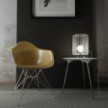 Posaluce, the chrome metal table lamp for lampshade, with textile cable, in-line switch and english plug