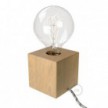 Posaluce Cubetto, the natural wood table lamp, with textile cable, in-line switch and english plug