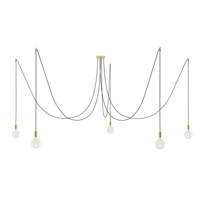 Spider - Suspension with 5 pendants Made in Italy complete with fabric cable, and metal finishes - Brass