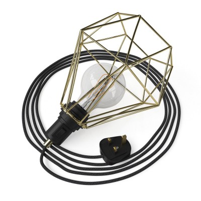 Table Snake - Plug-in lamp with cage Diamond lampshade - Brass