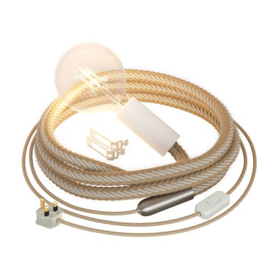 SnakeBis Chord - Plug-in lamp with jute twisted cable - White