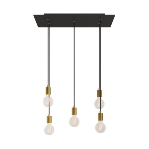 5-light pendant lamp with 675 mm rectangular XXL Rose-One, featuring fabric cable and metal finishes - Matt Black Dibond