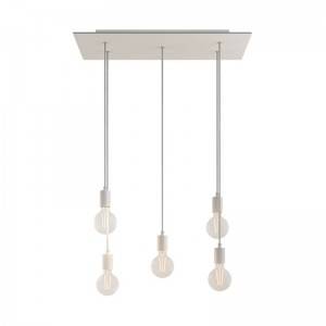 5-light pendant lamp with 675 mm rectangular XXL Rose-One, featuring fabric cable and metal finishes