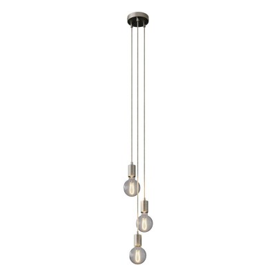 3-light multi-pendant lamp featuring fabric cable and metal finishes - Brushed titanium