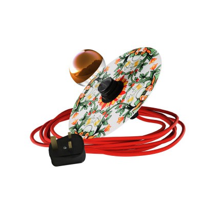 Snake Eiva with mini Ellepì 'Maioliche' Flat Lampshade, portable lamp for outdoors, with IP65 waterproof lampholder and plug - Majolica Red - Green