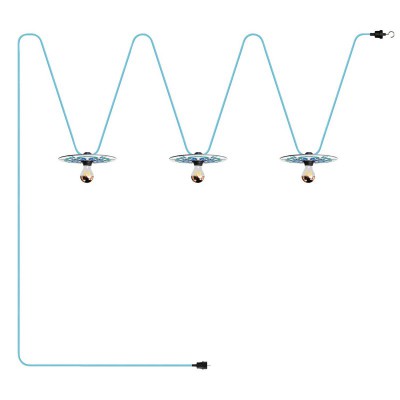 Maioliche' String Light Lumet System starting from 10 m with fabric cable, 3 lamp holders and lampshades, hook and black plug - Majolica Blue