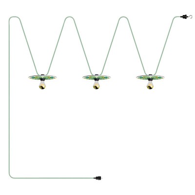 Maioliche' String Light Lumet System starting from 10 m with fabric cable, 3 lamp holders and lampshades, hook and black plug - Majolica Yellow - Green