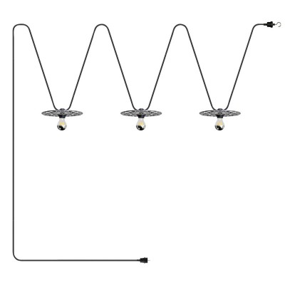 Maioliche' String Light Lumet System starting from 10 m with fabric cable, 3 lamp holders and lampshades, hook and black plug - Majolica White - Black