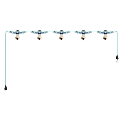 Maioliche' String Light Lumet System starting from 7,5 m with fabric cable, 5 lamp holders and lampshades, hook and black plug - Majolica Blue