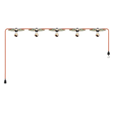 Maioliche' String Light Lumet System starting from 7,5 m with fabric cable, 5 lamp holders and lampshades, hook and black plug - Majolica Red - Green