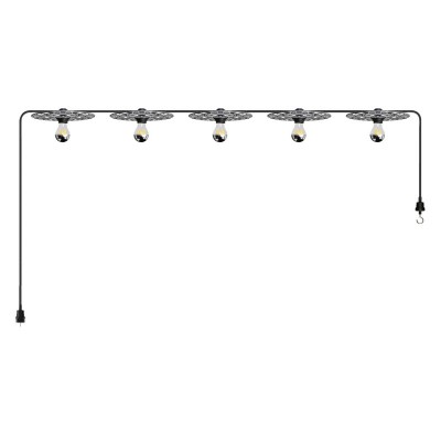 Maioliche' String Light Lumet System starting from 7,5 m with fabric cable, 5 lamp holders and lampshades, hook and black plug - Majolica White - Black